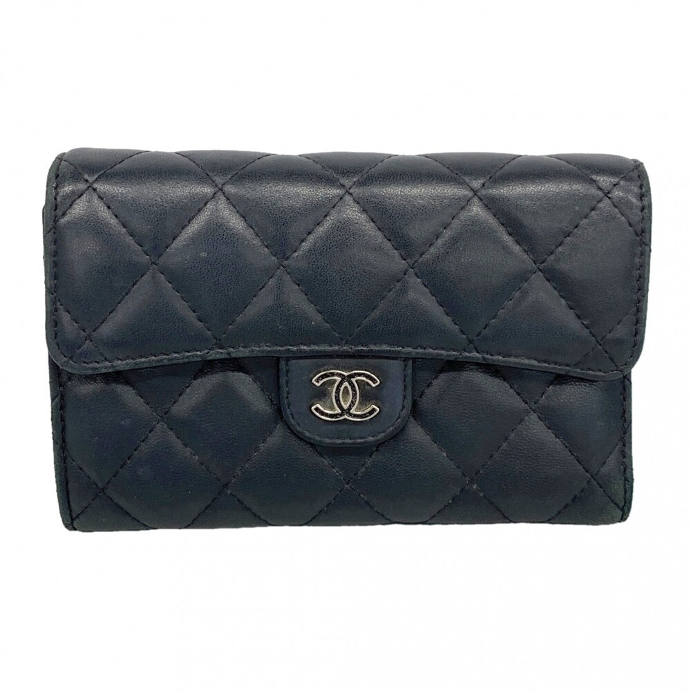 CHANEL Black Lambskin Leather Wallet